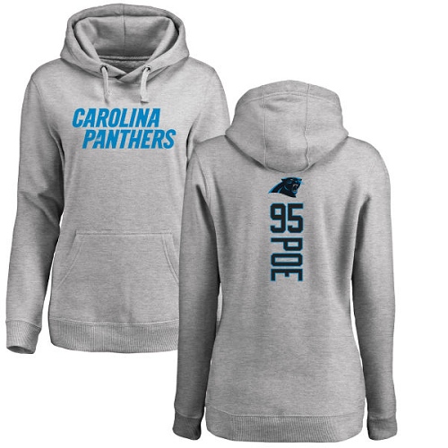 Carolina Panthers Ash Women Dontari Poe Backer NFL Football #95 Pullover Hoodie Sweatshirts